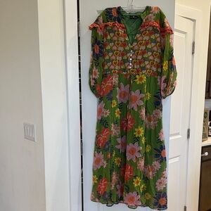 NWOT Emily Lovelock Floral Green Maxi Dress